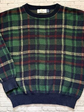 Vintage 90s Bill Blass Men’s Plaid Knit Sweater
